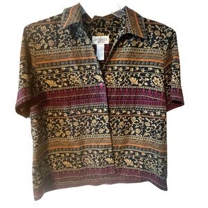 Studio I Brown and Gold Crop Button Down Shirt